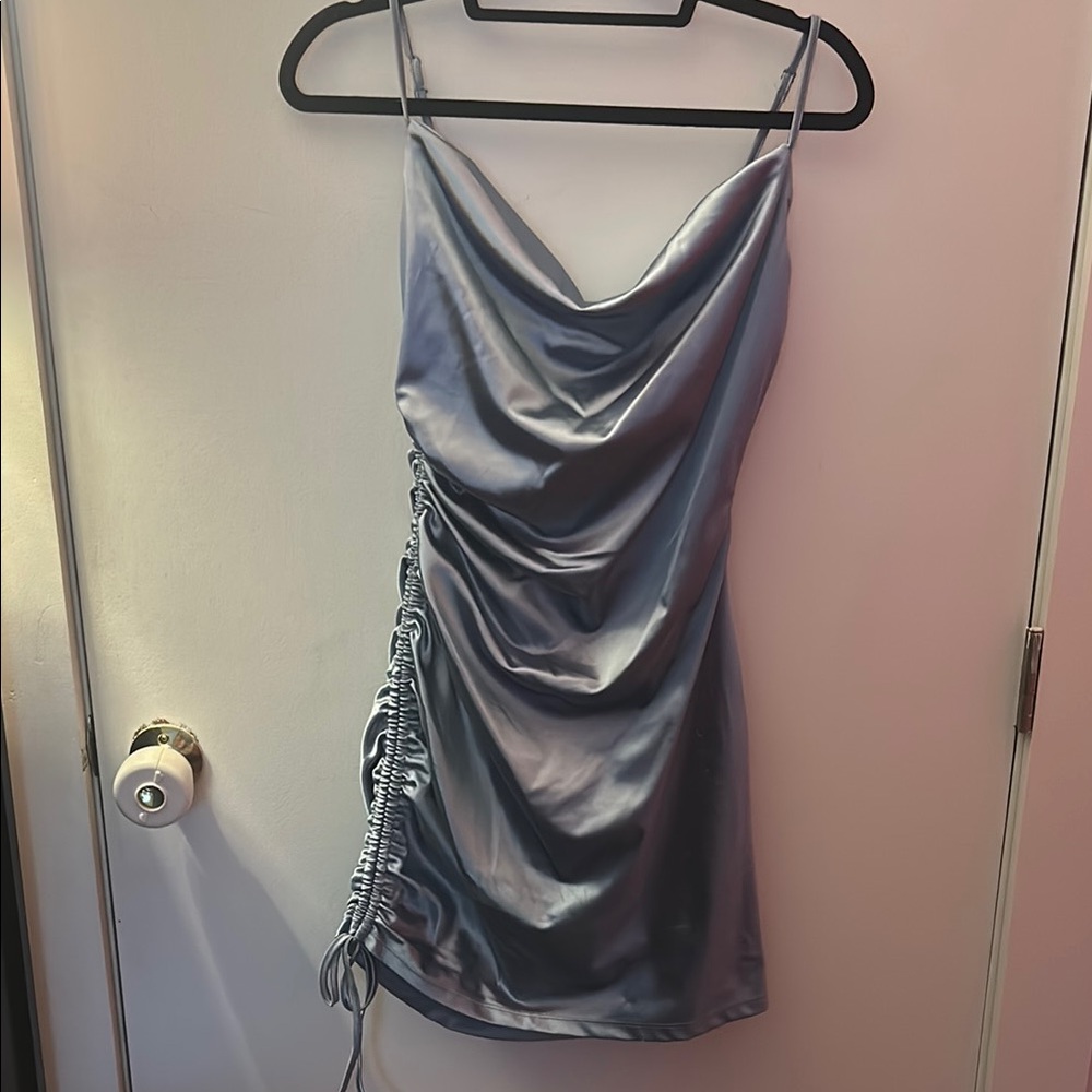 Windsor Blue Asymmetrical Ruched Cocktail Dress